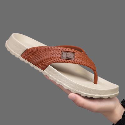 Fashion Summer Casual Leather Flip Flops Men Shoes Outdoor Fashion PU Leather Flat Antiskid Walking Shoes Breathable Beach Holiday Shoes