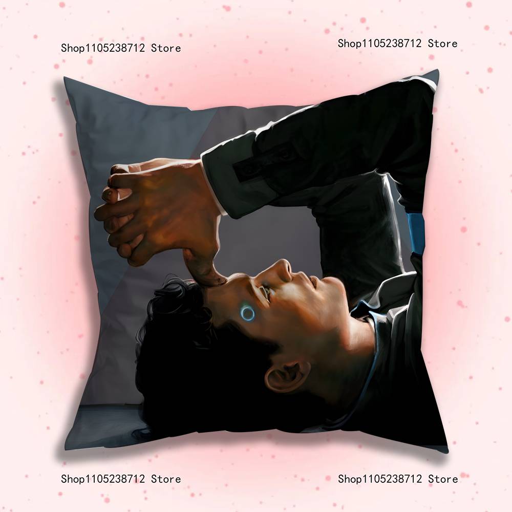 Popular Game Hank and Connor Pillow Covers Cartoon Sofa Decorative Home Double-sided Printing Short Plush Cute Cushion Cover