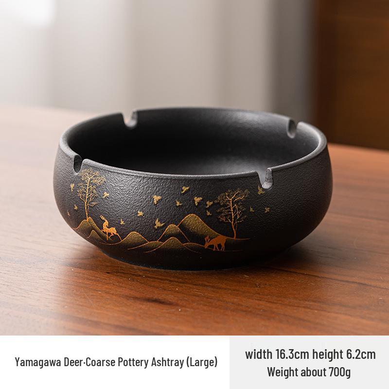Large Ceramic Ashtray for Tea Room, Living Room, or Office - Chinese Style, Anti-Fly Design