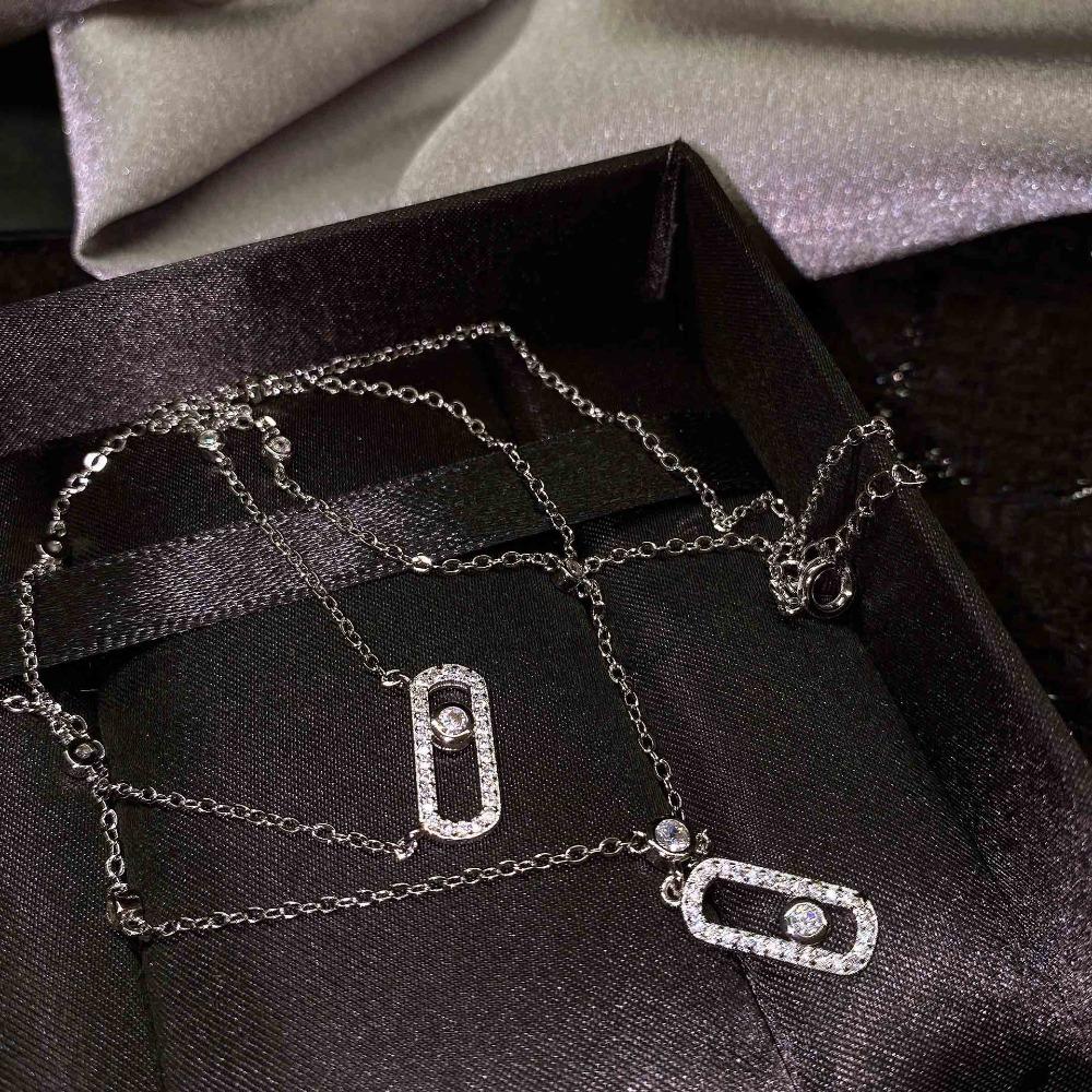 Women Jewelry Set Geometric Pin Necklace Diamond Stud Earrings Open Ring Pendant Elegant Fashion