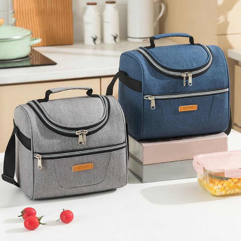 New Fashion Solid Colortote Cooler Bags For Women And Men School Office Portable Shoulder Insulation Lunch Bags