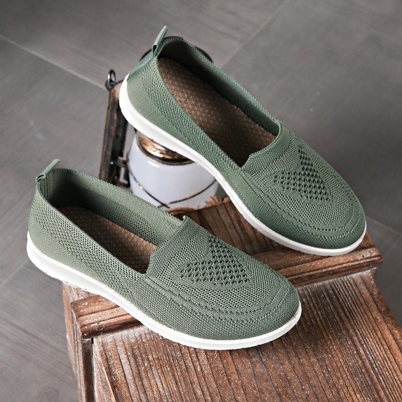 

Новый стиль, повседневная обувь из летящего трикотажа, дышащая повседневная обувь, круглый носок, глубокий вырез, мягкая подошва, большой размер, обувь на плоской подошве 38 зелёный