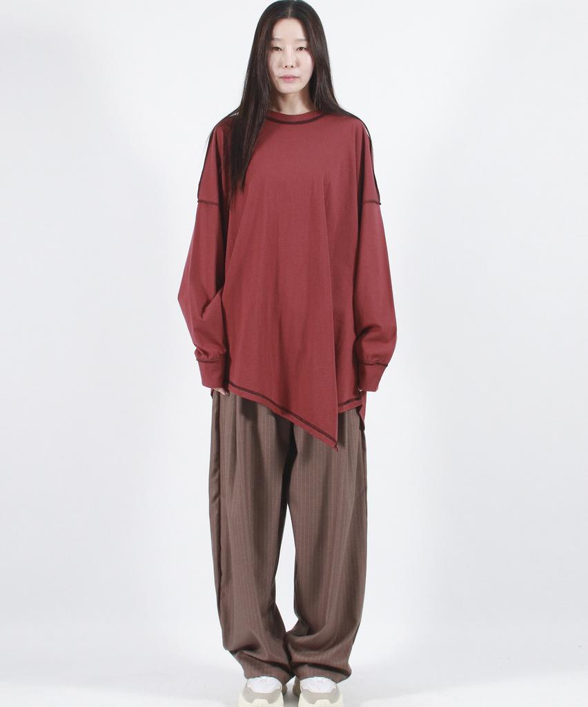 Deumakeu Stripe Chicano Wide One-Tuck Pants -Brown