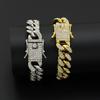 Men's Hip Hop Full Iced Out Cuban Bracelet, Gold Plated Butterfly Clasp Diamond Inlaid Hiphop Bracelet