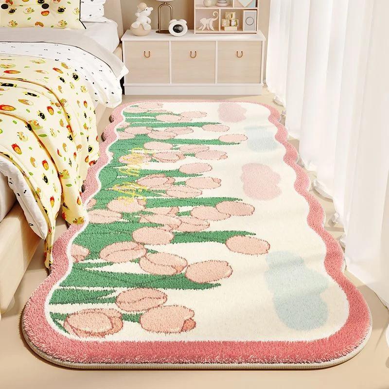

New Bedroom Balcony Imitation Cashmere Carpets Flower Bedside Rugs Living Room Sofa Absorbent Ins Style Floor Cushion Mats 40x60cm фиолетовый
