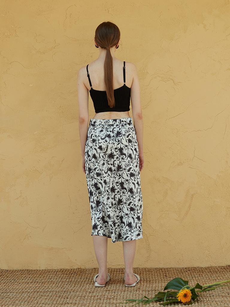 Myue Flower Print Skirt White