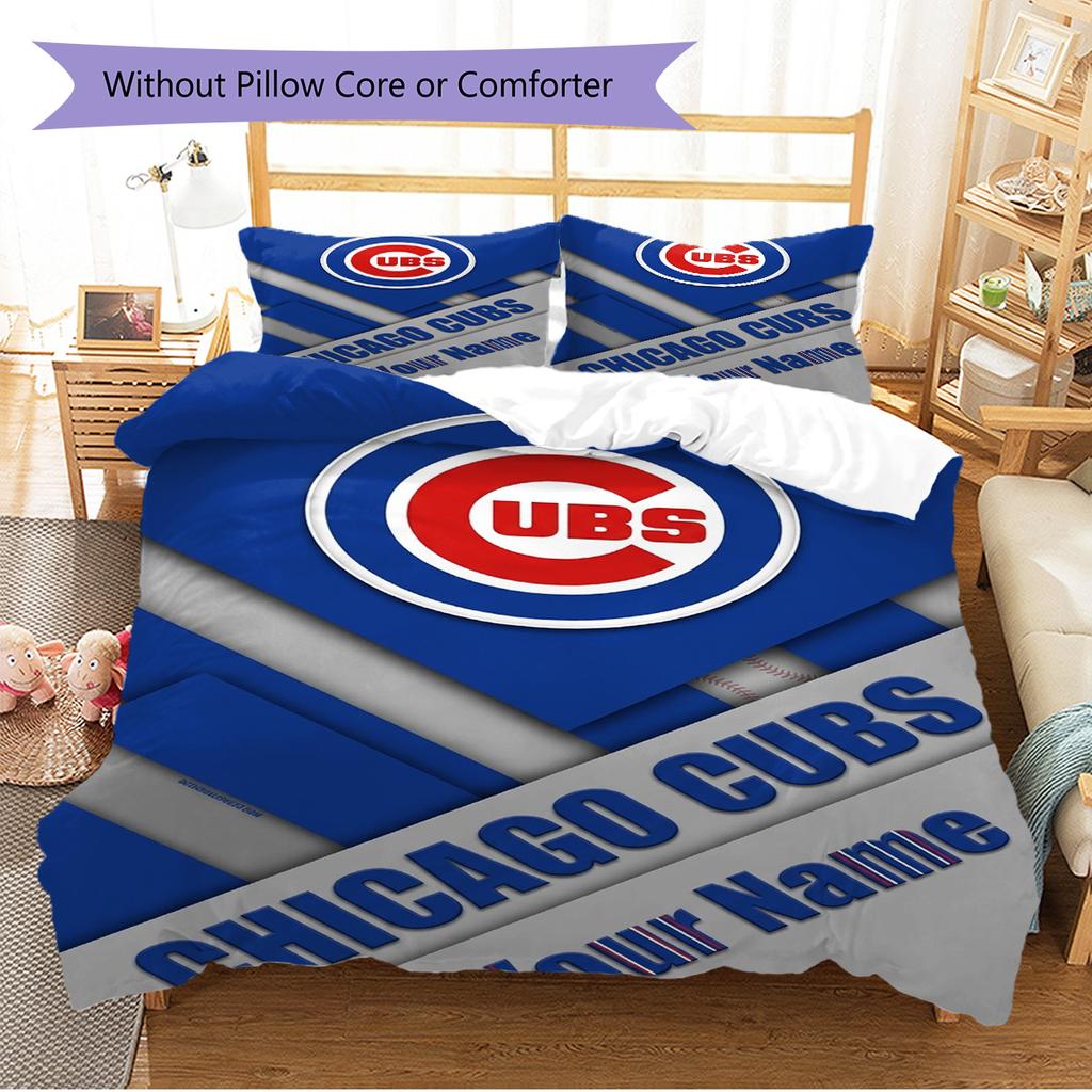 Name Custom Chicago Cubs Pattern Bedding Set Quilt Cover Pillowcase Home Decor Gift (1 * Duvet Cover + 2 * Pillowcase, Without Core)