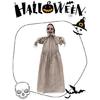 Electric Skeleton Girl Decoration for Halloween Party Entryways, Hanging Motor Animated Figure With Long Dress, Dark Hair, and Skeletal Hand