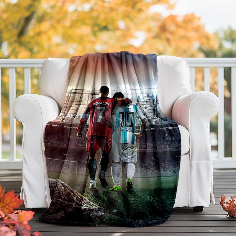 Messi & Ronaldo Flannel Blanket Soft All-Season Throw, Design for Camping, Car Travel, Hiking Sofa, Bed, Office Perfect Gift for Parties