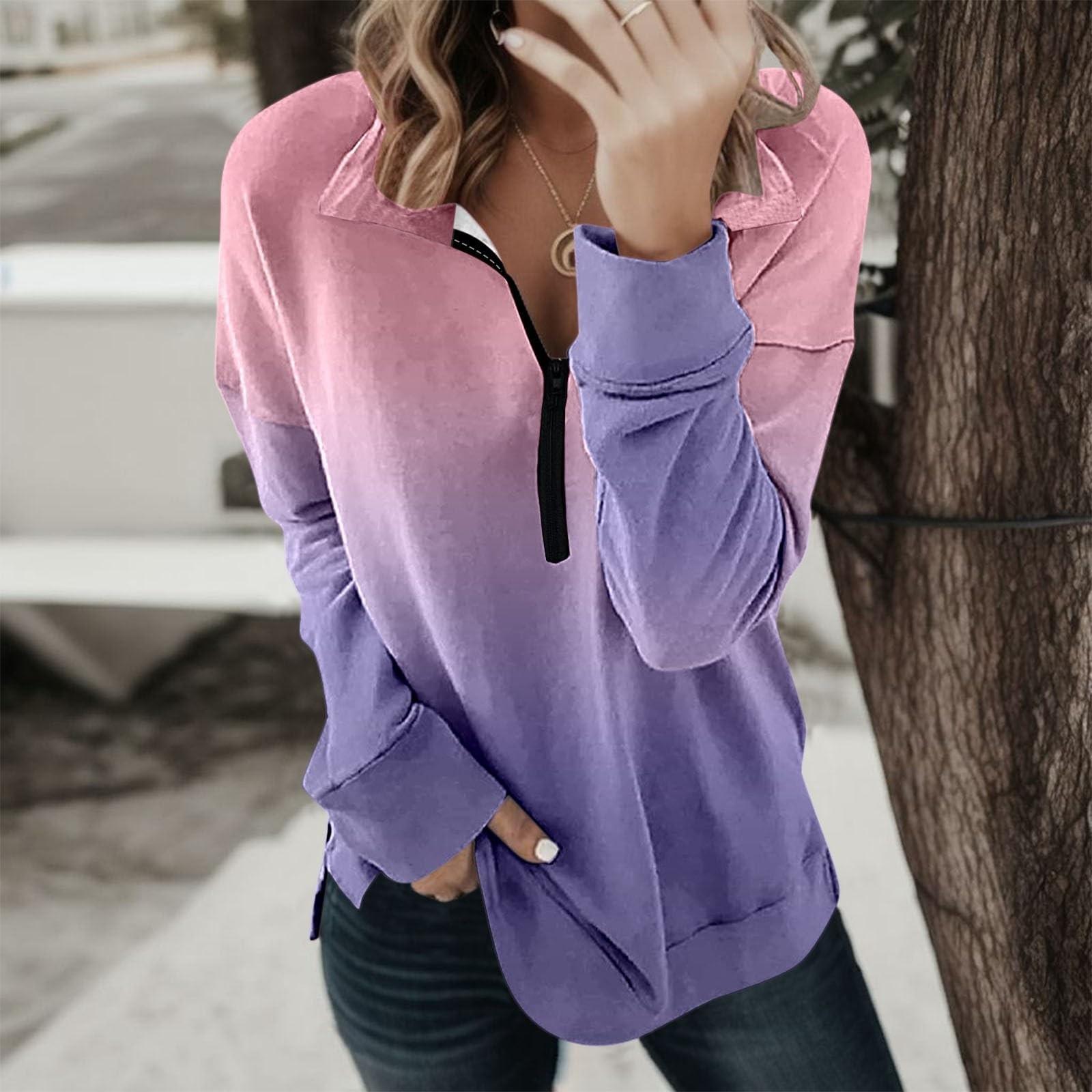 

Женский повседневный пуловер на молнии 1/4, толстовки с воротником и длинными рукавами, спортивная одежда с градиентным принтом, куртка для бега L фиолетовый