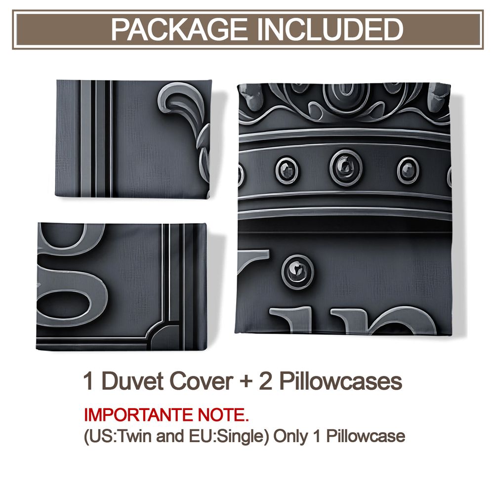 Luxury King Crown Print Duvet Cover Set(1 Duvet Cover & 1/2 Pillowcase) Metallic Style Bedding Set For Men Bedroom Decor
