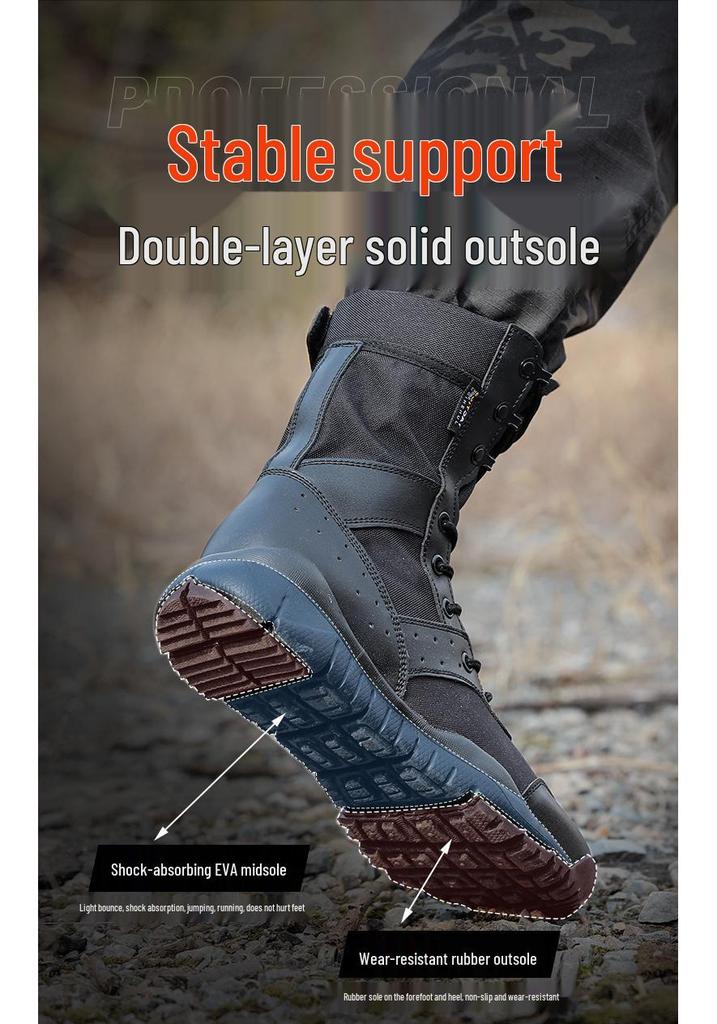 Men's Tactical Summer Desert High-Top Combat Boots - Shock Absorbing, Breathable, Military-Inspired Footwear.