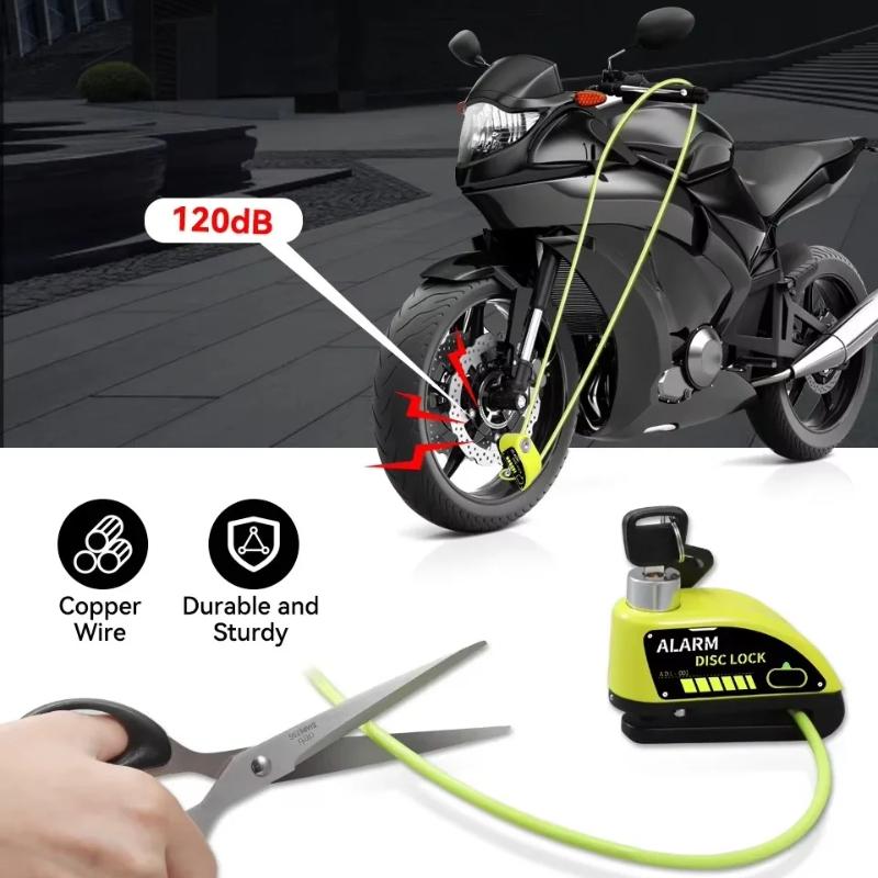 1.2M Yellow Disc Lock Reminder Cable Lock Anti-Theft Rope Alarm Disc Lock Spring Cable Security Reminder for Motorcycle