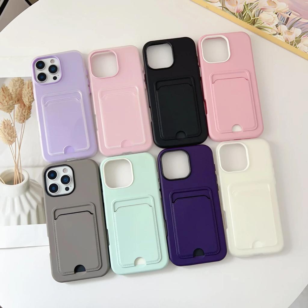 2 in 1 Candy Color Phone Case For iPhone 16e 16 Pro Max 15 14 Plus 13 12 11 with Card Holder Protective Cover