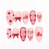 In Stock: Handmade Valentine's Wearable Nail Art - Sweet Strawberry Almond Bow & Diamond Heart Design (30 Pieces)