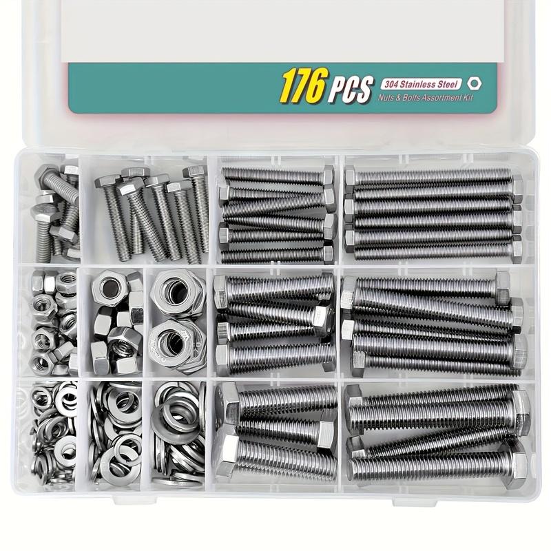 M6 M8 M10 Heavy Duty Bolts and Nuts Assortment Kit, 304 Stainless Steel, Includes 8 Most Common Sizes