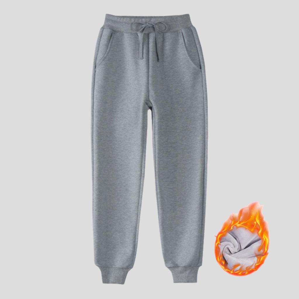Kids' Navy Blue Sports Pants with Plush Lining, Autumn-Winter School Uniform, Loose Fit, Straight Leg for Boys and Girls