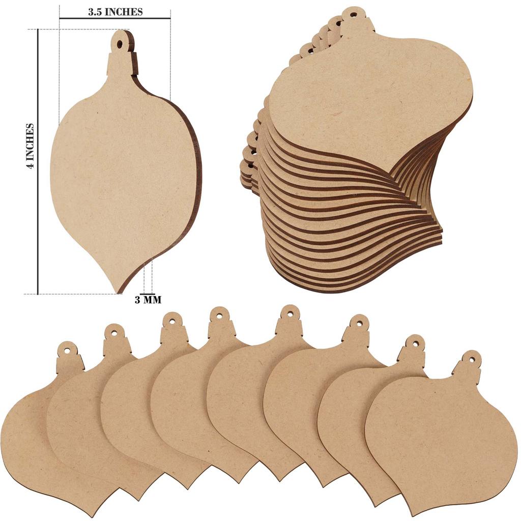 Inkdotpot Holzornament mit Löchern, 8,9 cm, unbehandelt, vorgebohrt, Naturholzscheiben zum Basteln, Holz-DIY-Weihnachtsornamente, Hängeseile, 40 Stück