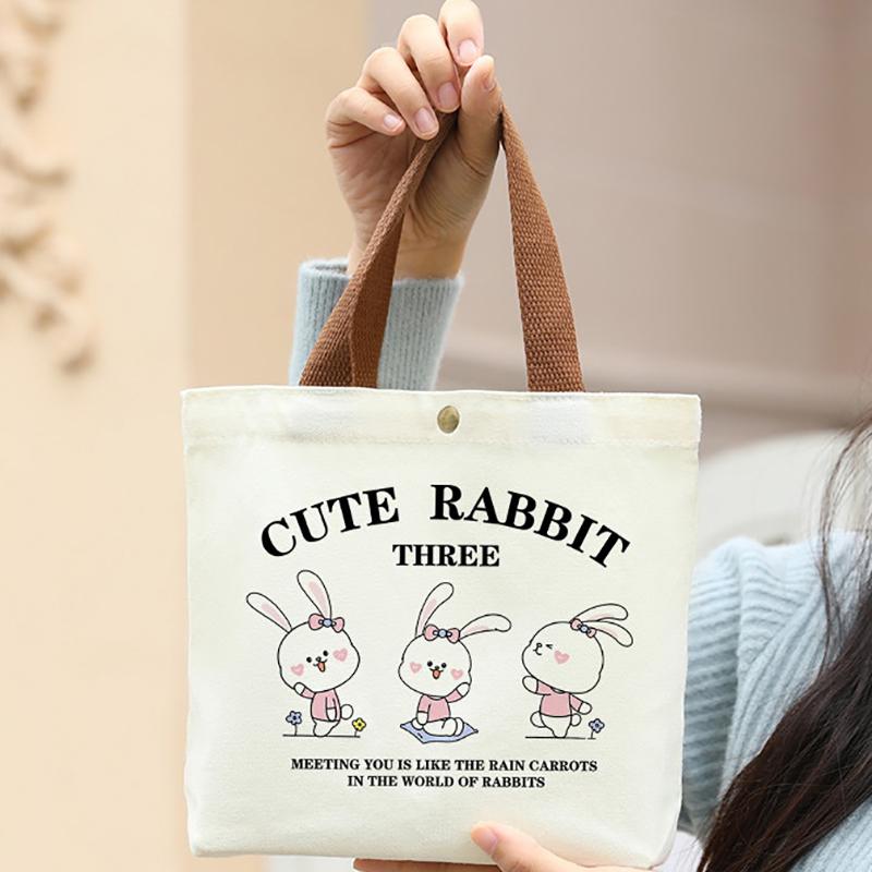 Petit sac à main polyvalent, joli sac en toile de dessin animé, sac à lunch pour étudiante, sac fourre-tout simple, sac à lunch pour employé de bureau