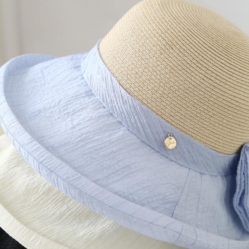 Women's Summer Wide Brim Bucket Hat Bow-Knot Patchwork Fisherman Style Beach Accessory