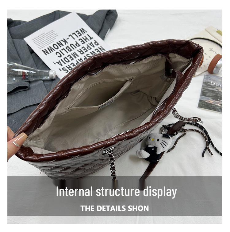 Autumn/Winter Diamond Pattern Women's Large Capacity Crossbody Tote - Fashionable Retro Solid Color