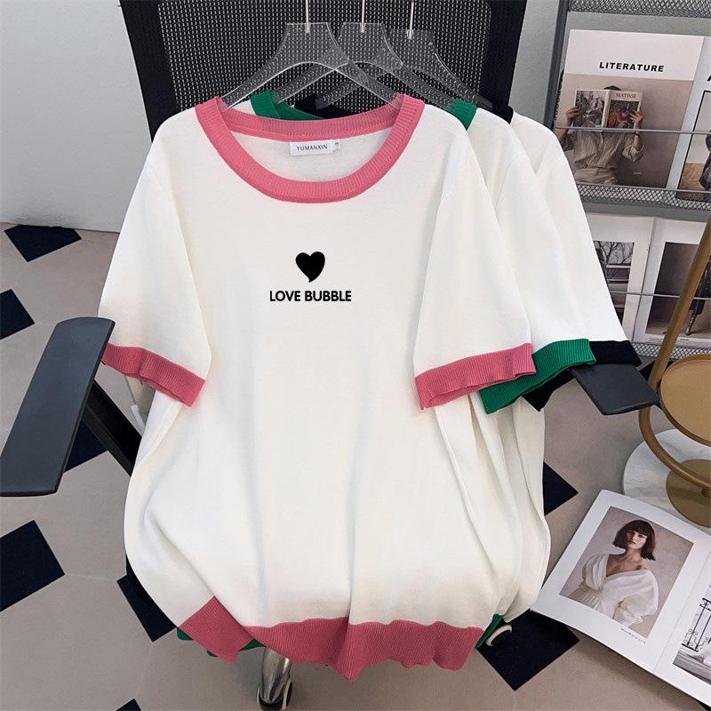 Plus Size Women s Summer Ice Silk Knit Top - Slimming Short Sleeve T-shirt 3XL