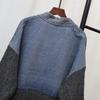 European Patchwork Denim Knitted Cardigan - Korean Style Women's Loose Sweater Coat