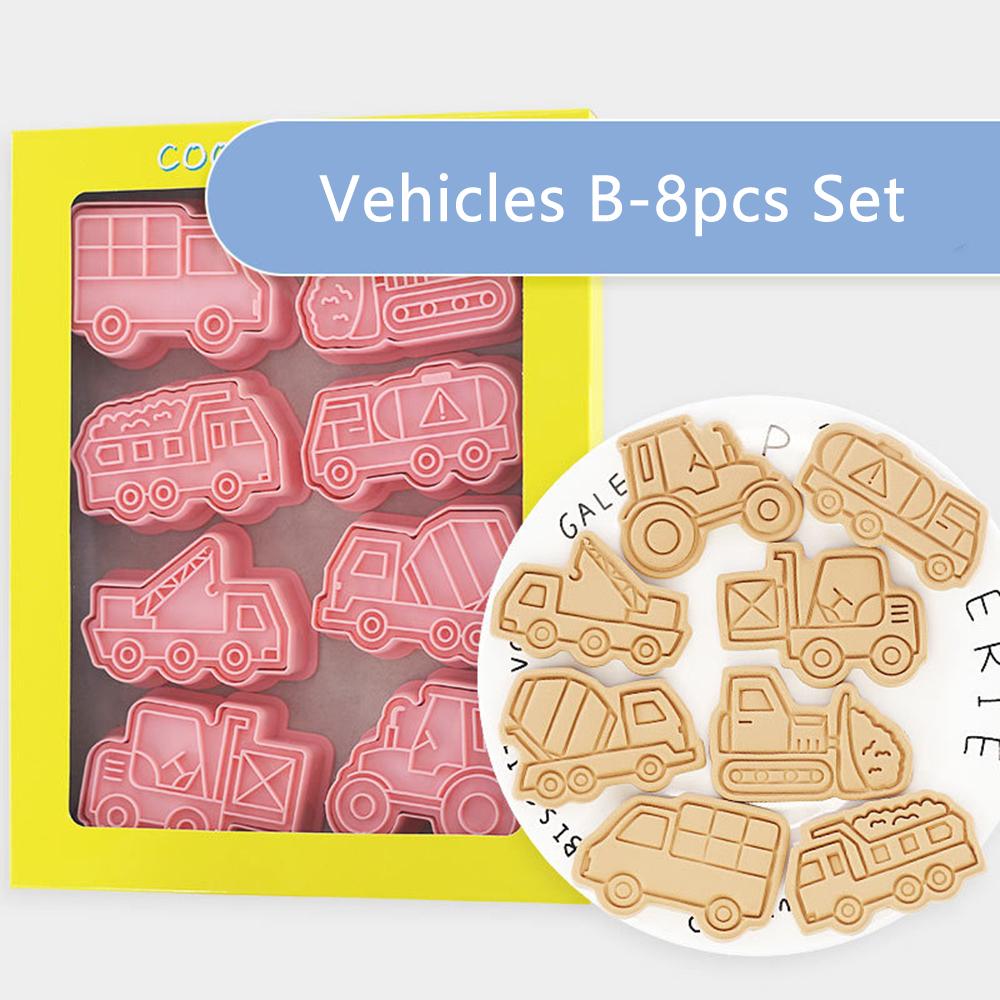8Pcs Cars Plane Cookie Cutters 3D Vehicle Cookie Molds Plastic Biscuit Embosser Stamp Boy Diy Kitchen Baking Accessories Tools