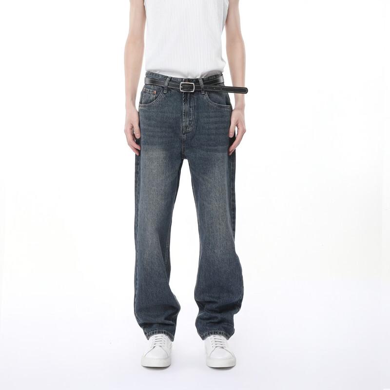 VOGUO RELAY Korean Style Retro Distressed Straight-Leg Jeans M
