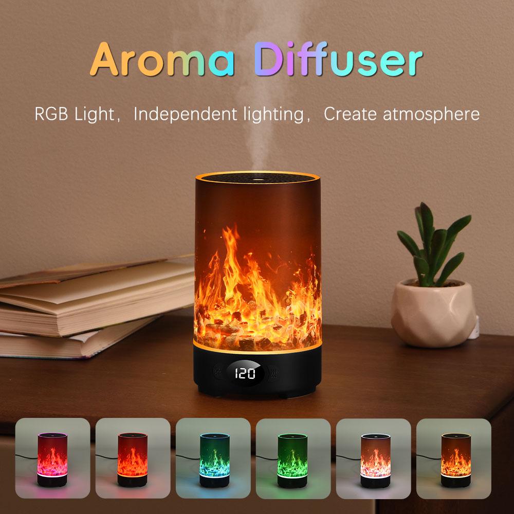 USB Desktop Aroma Diffuser with Flame Effect, Large Mist Humidifier, RGB Ambient Light - Ideal for Hotels & Commercial Spaces