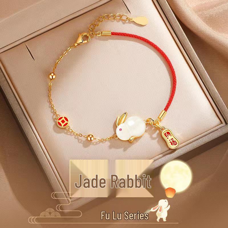 

Women s Jade Rabbit Red String Bracelet - Simple Hand Jewelry, Christmas, Benming Year, Birthday Gift for Girlfriend