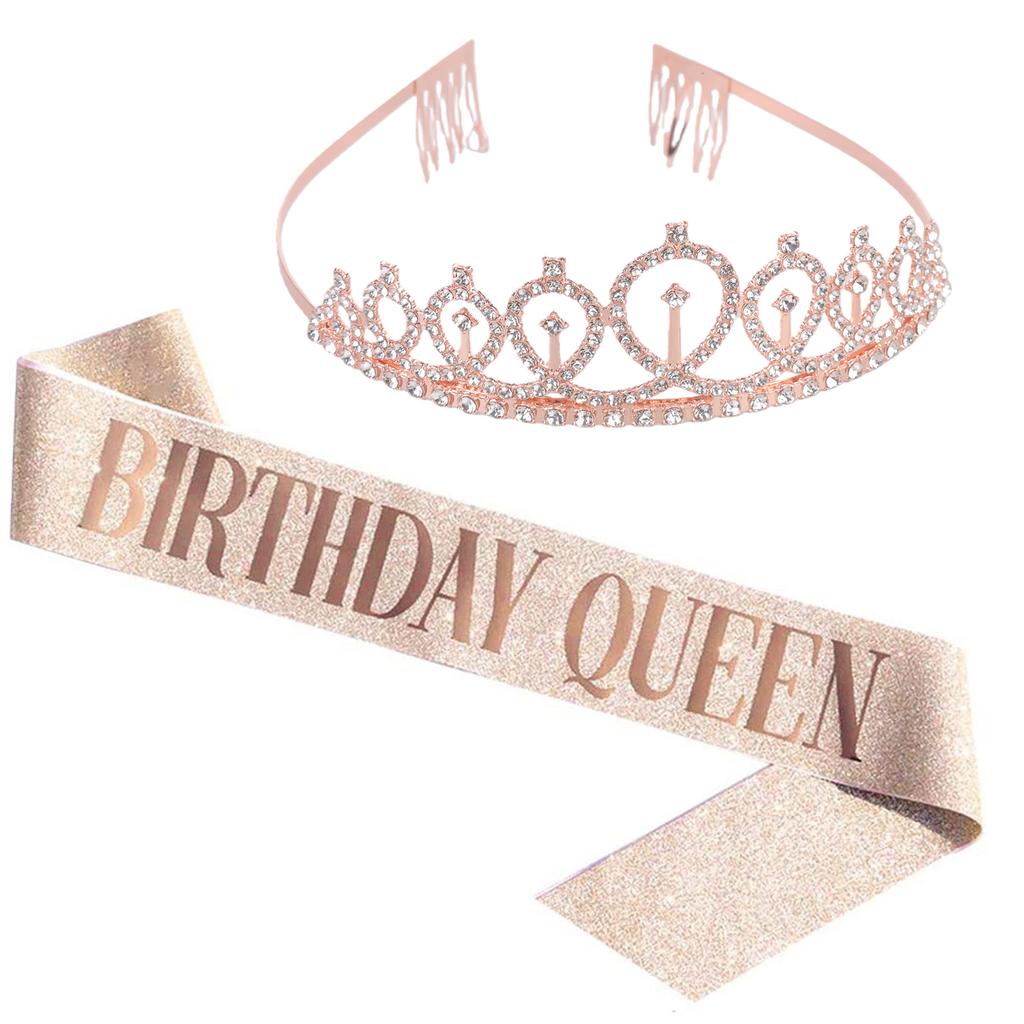 Birthday Decorations for Girls Birthday Sash Rhinestones Crown Tiara Birthday Gifts for Women Birthday Party Decorations
