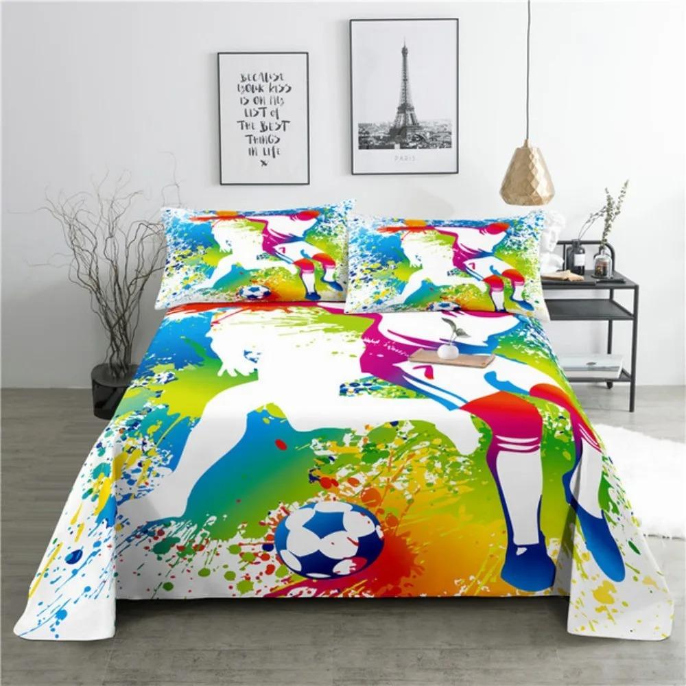 Ensemble de draps de lit de football Cartoon Imprimé numérique Polyester Drap plat et taie d'oreiller 2/3 pièces Literie pour garçons adolescents enfants