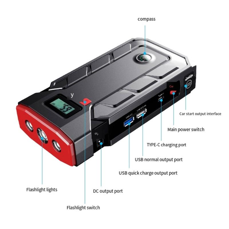 SUV Portable Car Jump Emergency Power Starter Auto Battery Booster Charger Built-in Emergency LED Flashlight Fast Charge