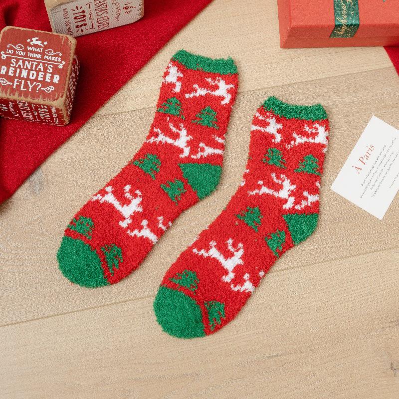 Cozy Coral Fleece Christmas Socks: Velvet Santa Half-Sided, Warm Floor Stockings for Autumn & Winter