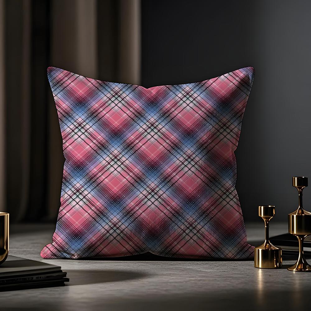 Plaid Texture Cushion Cover Anti-dustmite Pillowcase Invisible Zipper Silky Short Plush Sofa Cushion Cover
