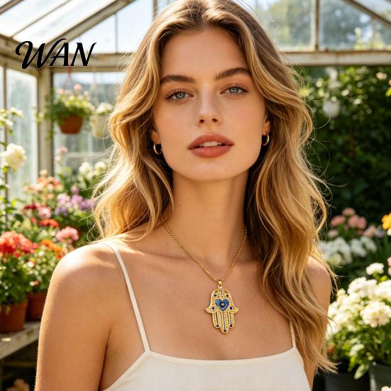 Scratch Resistant Necklace Devil Eye Vintage Chain with Hamsa Hand Pendant Rhinestone Palm Jewelry Gifts for Women Wife Girlfriend Anti-Oxidation