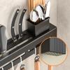 Wall Mounted Knife Holder Stainless Steel Shelf Kitchen Nail-Free Storage Rack Cutlery With Hook Kitchen Cabinet Organizer