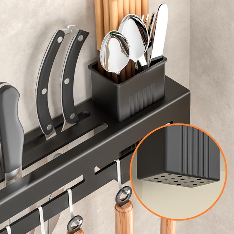 Wall Mounted Knife Holder Stainless Steel Shelf Kitchen Nail-Free Storage Rack Cutlery With Hook Kitchen Cabinet Organizer