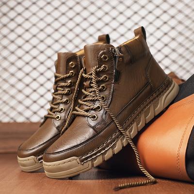 Leather Boots Men High Casual Shoes for Men Trend Zipper Walk Flats Winter Shoes Vulcanized Ankle Boots New