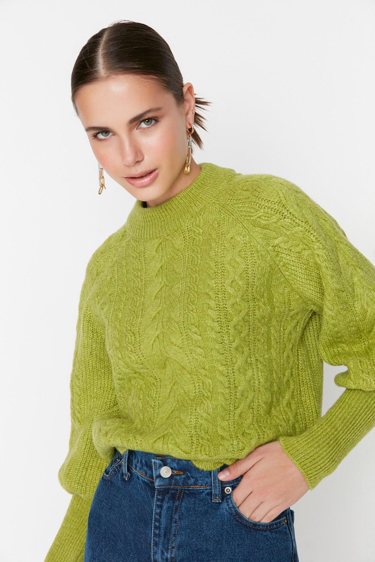 

Women s Fashion New Sweater Green Soft Textured Hair Braided Knitwear Sweater S верблюд