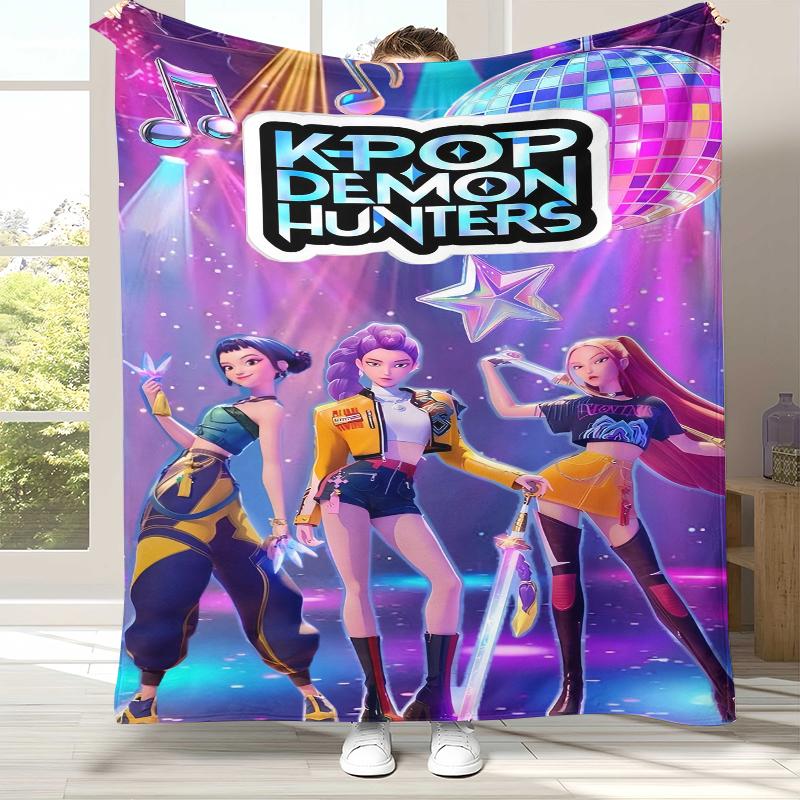 

K-Pop Demon Hunters Golden Saja Boys Flannel Blanket,Ultra Soft Warm Plush Throw for Home Bedroom Bed Sofa Cover Office picnic 75x90cm