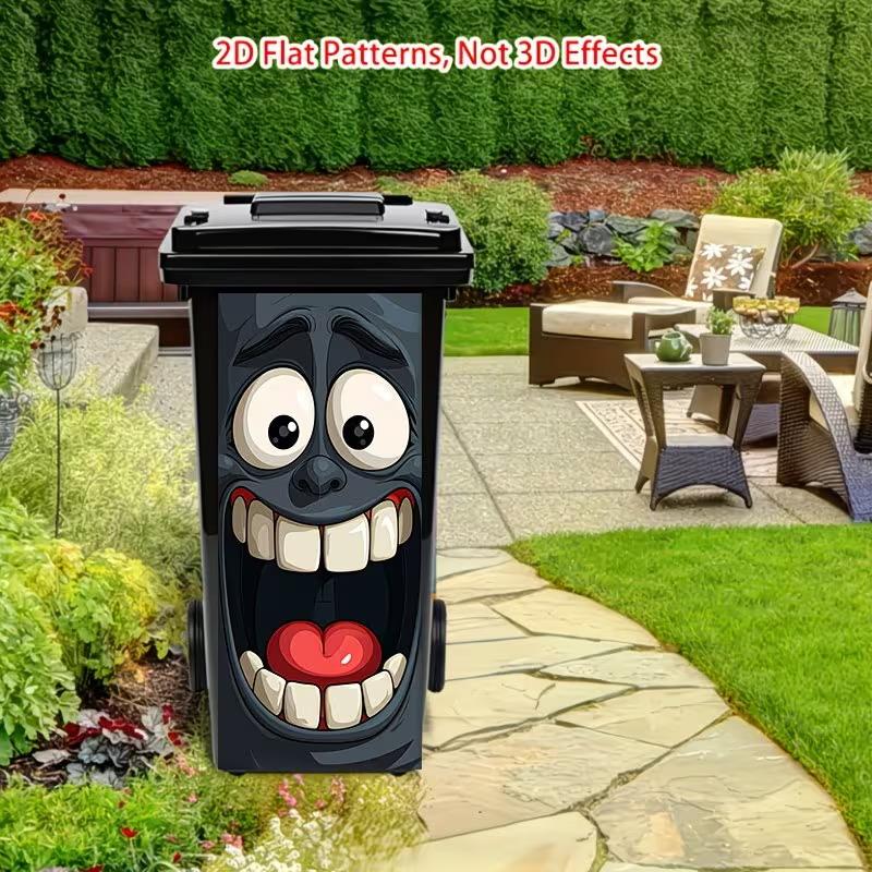 Big Mouth Cartoon Face 2D Flat Trash Can Sticker Removable Waterproof Wall Decal for Kids Playroom Home Decor