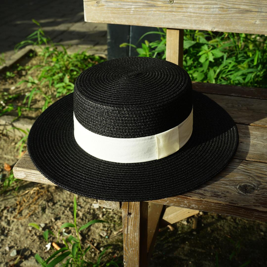 

French Small Fragrance Black Wide Brim Straw Hat For Men And Women Summer Retro Flat Top Top Hat Sunshade Sun Protection Beach Versatile Vacation M（56-58cm）