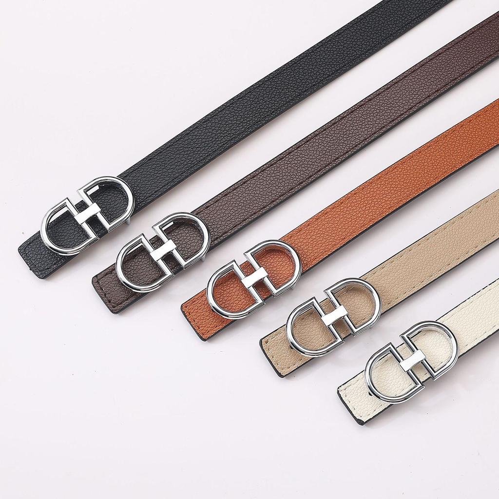 Smooth Buckle Black Lychee Grain Dual-Use Women's Leather Belt