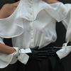 Sexy Loose White Women's Shirt Fashion O-Neck Off Shoulder Long Sleeve Shirts Elegant Classic Ruffle Top Female Clothing