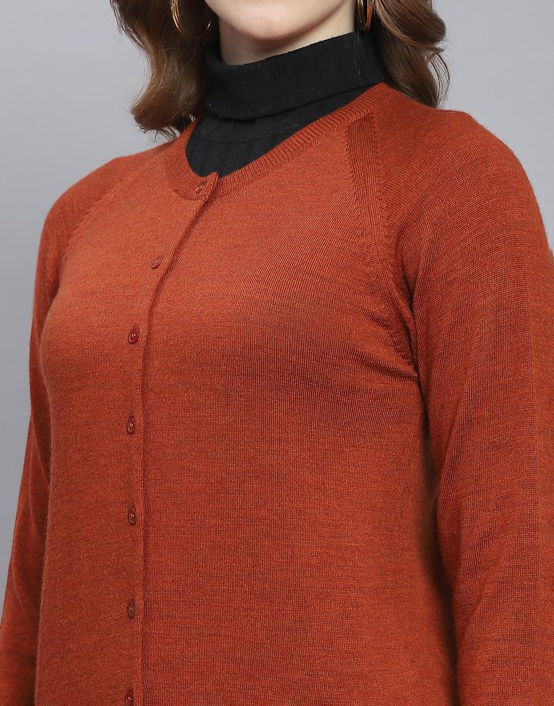 Monte Carlo Rust Multi Solid Round Neck Sweater