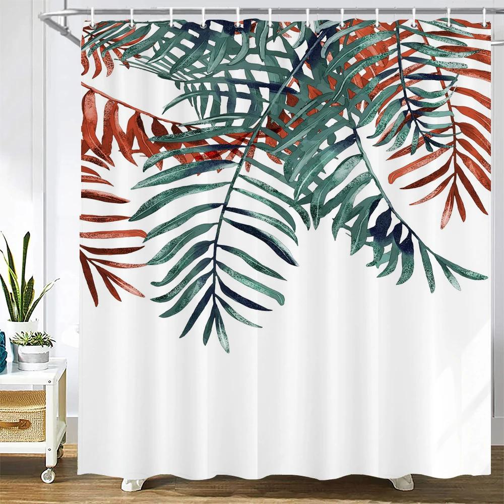 Tropikalny Zielony Liść Rośliny Palma Zasłony Prysznicowe Zasłona Łazienkowa Frabic Wodoodporny Poliester Zasłona Łazienkowa z Haczykami
