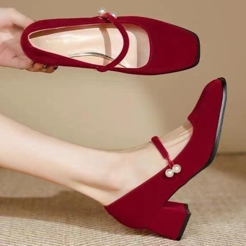 Fashion Elegant Women's High Heels Mary Jane Shoes Bead Heeled Sandals 2025 Trend Summer Fad New Chunky Pumps Party Dress Mujer Zapatos