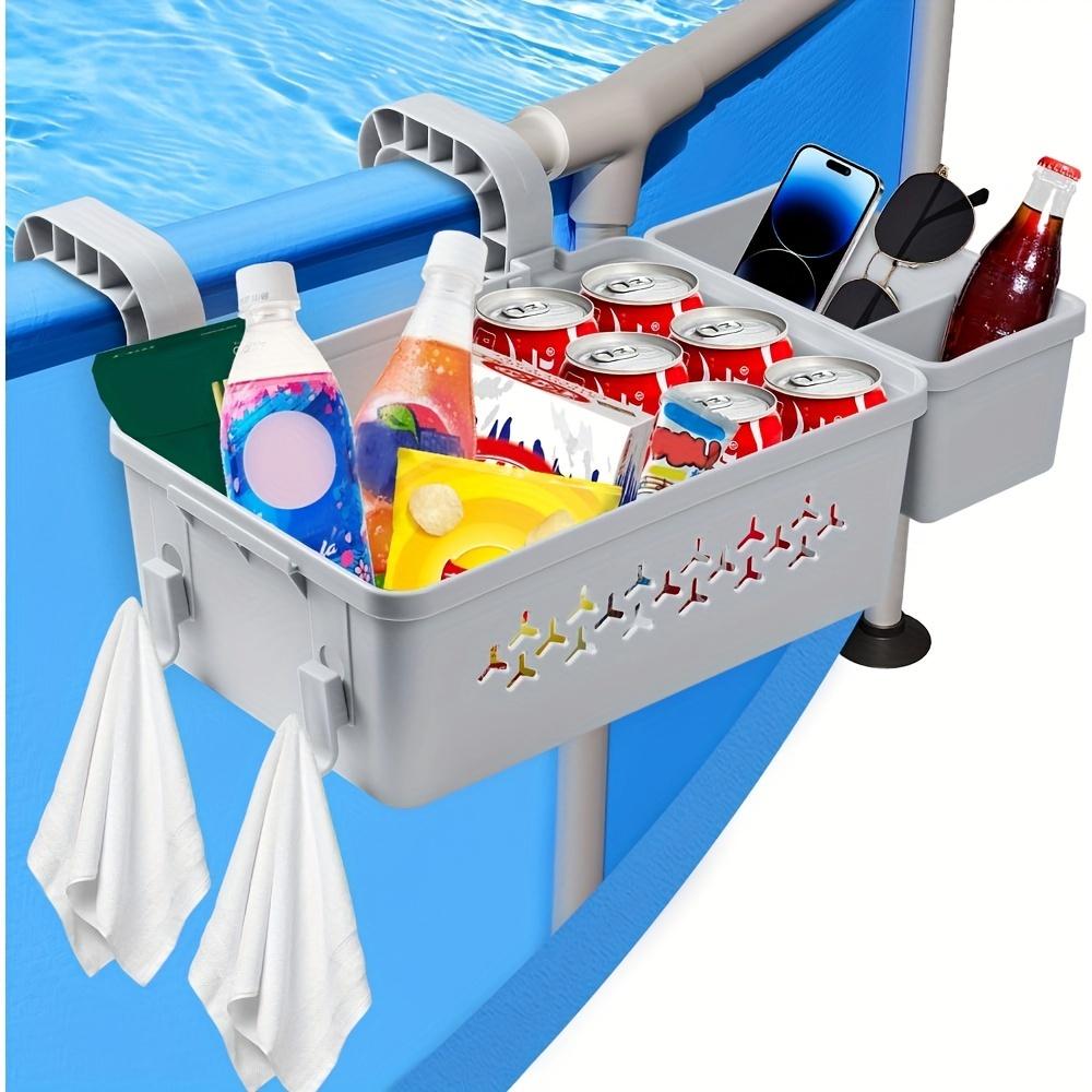 

Poolside Storage Basket with Pool Cup Holder, Thickened Plastic Pool Basket for Above Ground Pool Accessories, Outdoor Swimming светло-серый